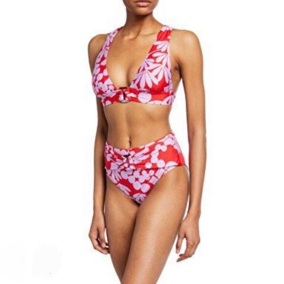 Trina Turk Bikini 12 Bali Blossoms Halter Neck Top High Waisted Bottoms - Picture 1 of 6